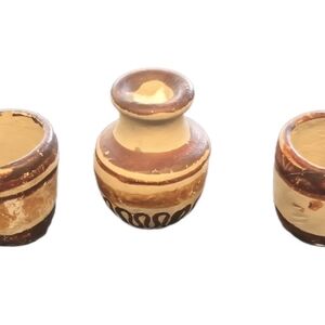 VTG Trio Mexico Hand Crafted Miniature Pottery Pot Bowls Fairy Garden Doll House
